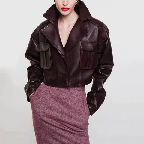 Women's genuine leather jacket - New European and American Workwear Style One Button Short | OurHomly