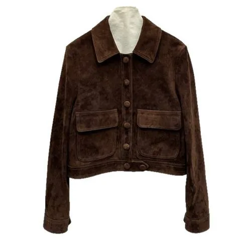 Women's genuine leather jacket - Fashion Design Goatskin Suede Small Lapel Workwear Style S | OurHomly