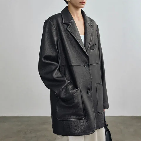 Women's genuine leather jacket - New Arrivals Fashion Women Deer Grain Sheepskin Silhouette | OurHomly