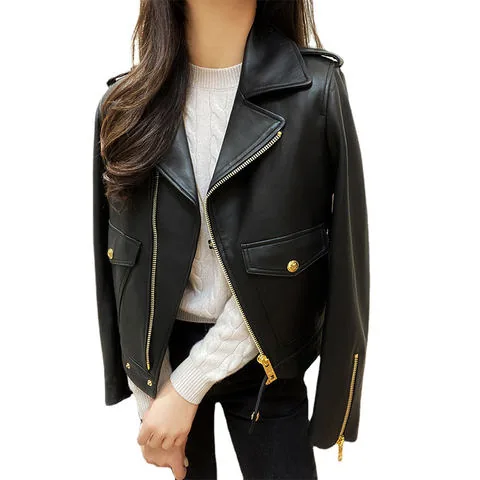 Women's genuine leather jacket - Genuine Sheep Leather Jacket Long Sleeves Woman 100% Leath | OurHomly