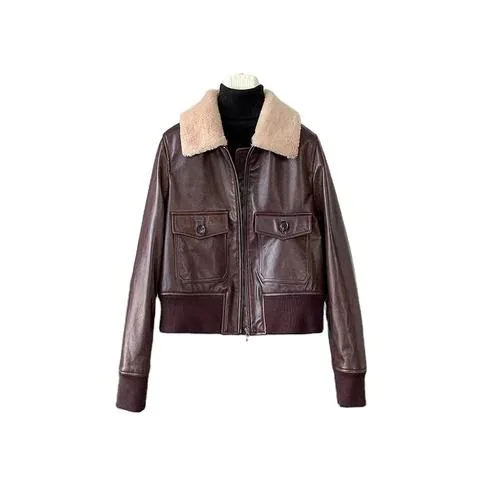 Women's genuine leather jacket - Latest Design Vintage Pocket Zipper Brown Thick Warm Real | OurHomly