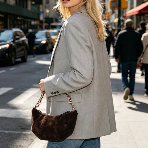 Women's genuine leather outerwear - HN5005 Hobo Shoulder Bag Women's Retro Suede Goatskin Cres | OurHomly