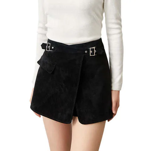 Women's genuine leather outerwear - New Trendy Women's Sheep Suede Leather Shorts High Waist C | OurHomly