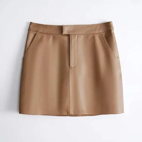Women's genuine leather outerwear - New Design Simple Blue Pocket Short Sexy Leather Sexy Shor | OurHomly