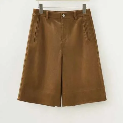 Women's genuine leather outerwear - Summer Women's High Waist Genuine Sheepskin Shorts Loose S | OurHomly