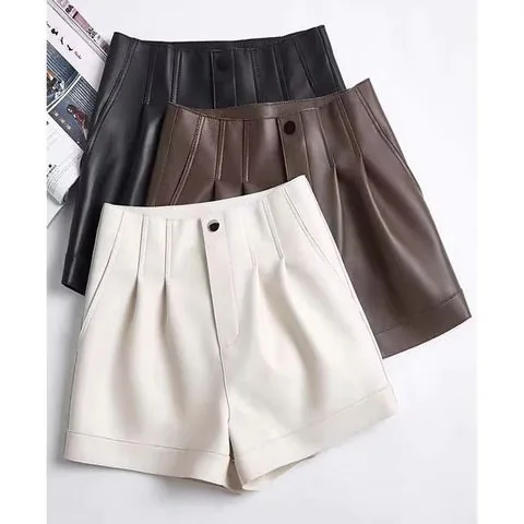 Women's genuine leather outerwear - Latest Design Stylish Solid Color Ladies High Waisted Loos | OurHomly