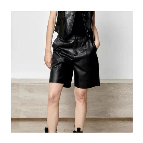 Women's genuine leather outerwear - Ladies Solid Color Mid Waist Slim High Grade Genuine Sheep | OurHomly