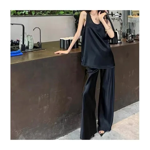 Women's genuine leather outerwear - New Design Acetate Fabric Soft Breathable Black Loose Two | OurHomly