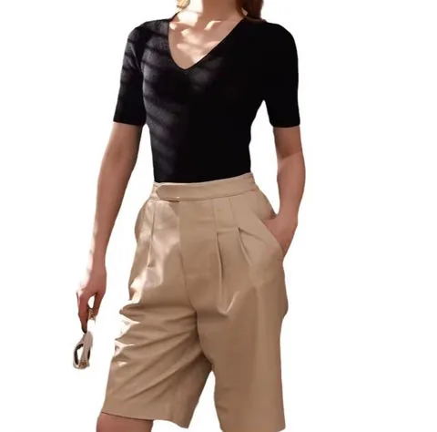 Women's genuine leather outerwear - High-Quality Leather Women's Shorts Casual Ladies Women Hi | OurHomly