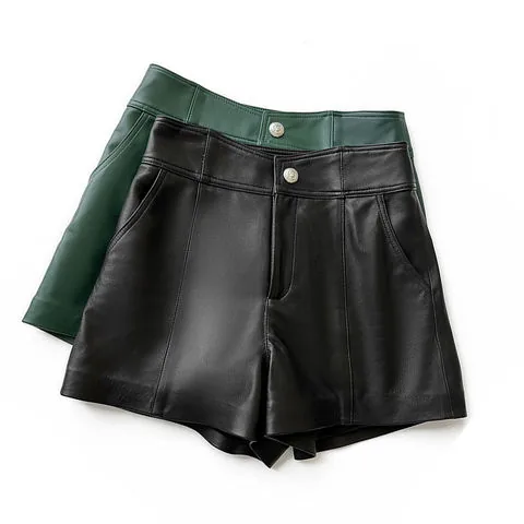 Women's genuine leather outerwear - Korean Style Plain Women Leather Short Wide Leg Leisure Bl | OurHomly