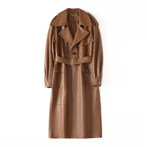 Women's genuine leather outerwear - European and American Large Collar Silhouette Sheepskin Au | OurHomly