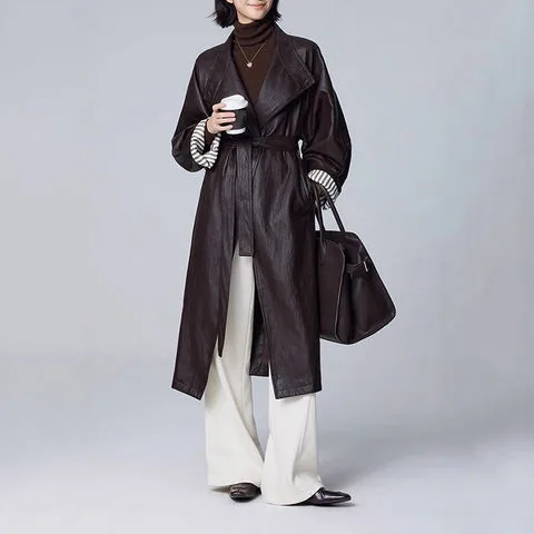 Women's genuine leather outerwear - New Small Stand up Collar Spliced Casual Loose Bathrobe St | OurHomly