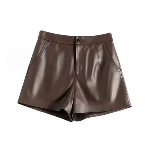 Women's genuine leather pants - Summer Spring New Arrival Solid Color Straight Leather Pan | OurHomly