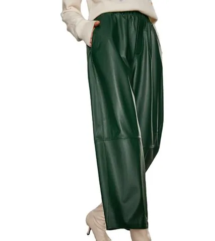Women's genuine leather pants - Hot Sale Fashionable Green Black Khaki Solid Color Casual | OurHomly