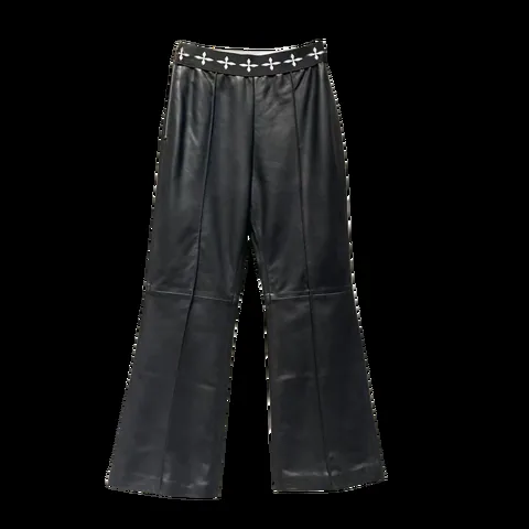 Women's genuine leather pants - Streetwear Black Waistband Lower Waist Genuine Leather Lad | OurHomly