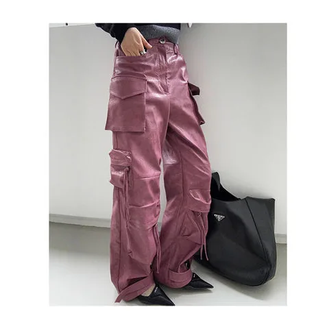 Women's genuine leather pants - Products Tendance High Street Leather Cargo Trousers High | OurHomly