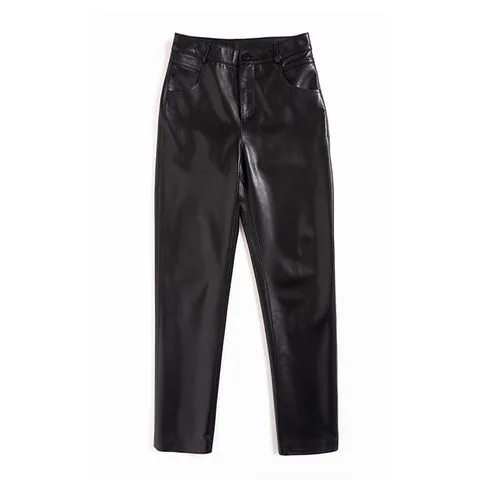Women's genuine leather pants - Fashion Concise Style Casual Black Cropped Sheepskin Leath | OurHomly