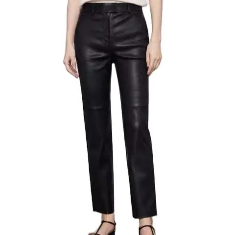 Women's genuine leather pants - Hot Selling New Fashion Wholesale Black Leather Straight L | OurHomly