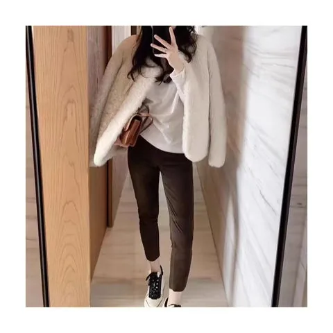 Women's genuine leather pants - Custom Leather Pants Women Straight Style Slim Casual Crop | OurHomly