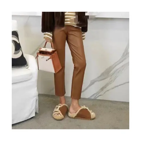 Women's genuine leather pants - Reliable Quality Elegant Pocket Thick Real Leather Straigh | OurHomly