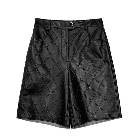 Women's genuine leather pants - New Design Customized Loose Shorts Diamond Check Embossing | OurHomly