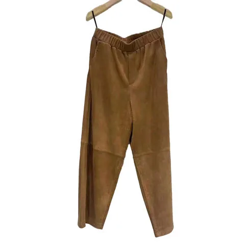 Women's genuine leather pants - Factory Price Elegant Mid Waist Loose Vintage Genuine Leat | OurHomly