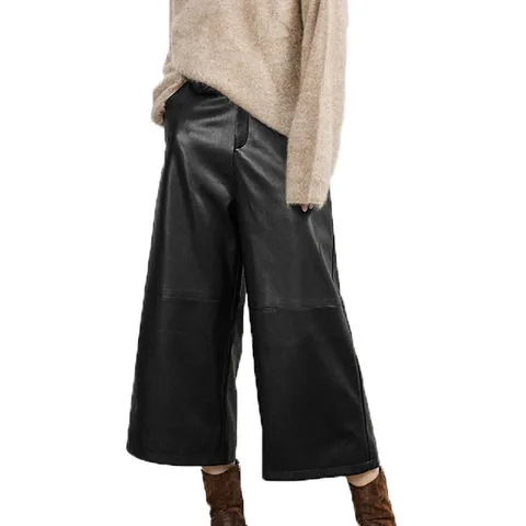 Women's genuine leather pants - Custom Made Fashionable Capri Pants Women Mid Waist Loose | OurHomly