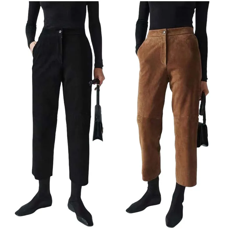 Women's genuine leather pants - Wholesale Winter Fall Fashionable Real Genuine Suede Leath | OurHomly