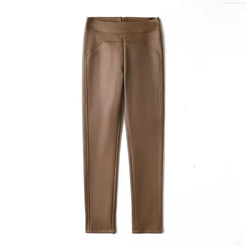 Women's genuine leather pants - Reliable Quality Simple High Waist Straight Style Casual C | OurHomly
