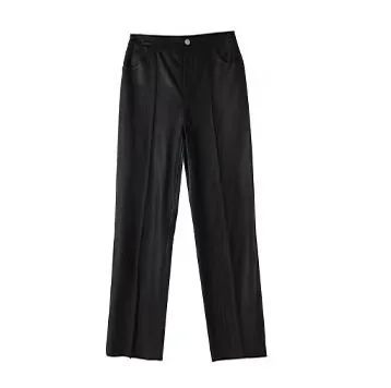 Women's genuine leather pants - Wholesale Black Straight Leather Long Pants Stylish Windpr | OurHomly