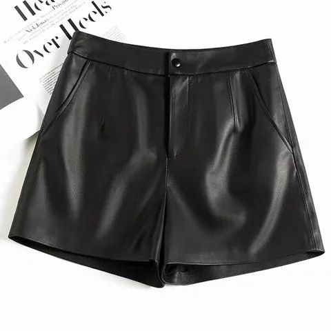 Women's genuine leather pants - Leather Pants Classic Solid Color Sheepskin, Simple Mid Wa | OurHomly