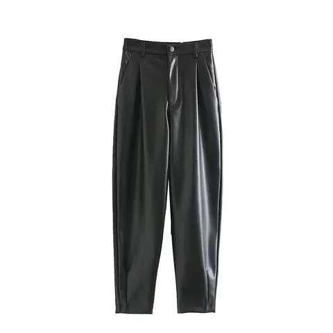 Women's genuine leather pants - Spring Latest Design Ladies Stylish High Waist Casual Genu | OurHomly