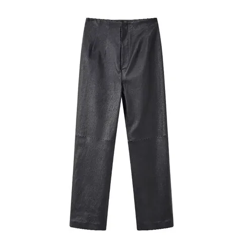 Women's genuine leather pants - Custom Slim Sheepskin Pencil Pants High Waist Elastic Blac | OurHomly
