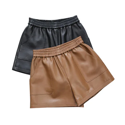Women's genuine leather pants - Fashion Simple Sheep Leather Trousers Elastic Waist Big Po | OurHomly