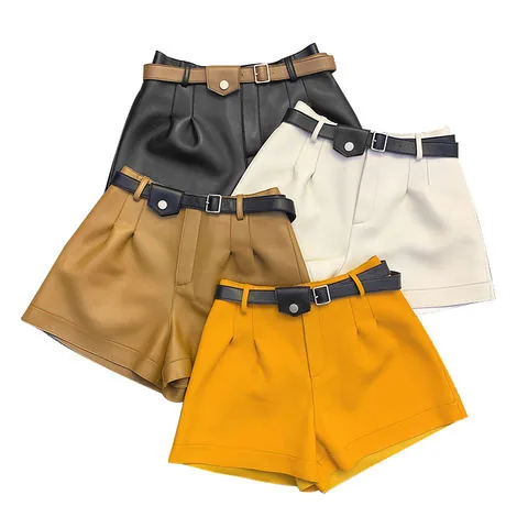 Women's genuine leather pants - New Arrival Fashion Women Street Wear Belt Hot Shorts Genu | OurHomly