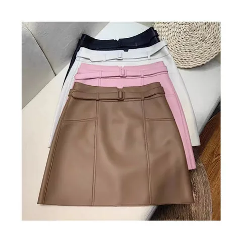 Women's genuine leather skirt - Women High Quality Thick High Waisted Belt a Line Stylish | OurHomly