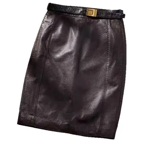 Women's genuine leather skirt - Fashion Women Clothing Midi Leather Skirt Elastic Genuine | OurHomly