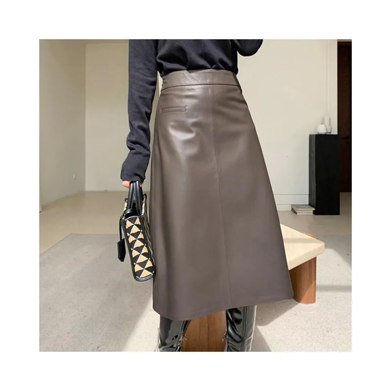 Women's genuine leather skirt - Cost Effective Simple Plain Genuine Sheepskin Long Leather | OurHomly