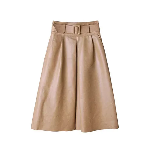 Women's genuine leather skirt - New Fashion Belt Snowflake Sheepskin Large Swing Midi Skir | OurHomly