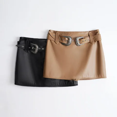 Women's genuine leather skirt - Genuine Leather Skirt Female Miniskirt Real Sheep Skin A-L | OurHomly