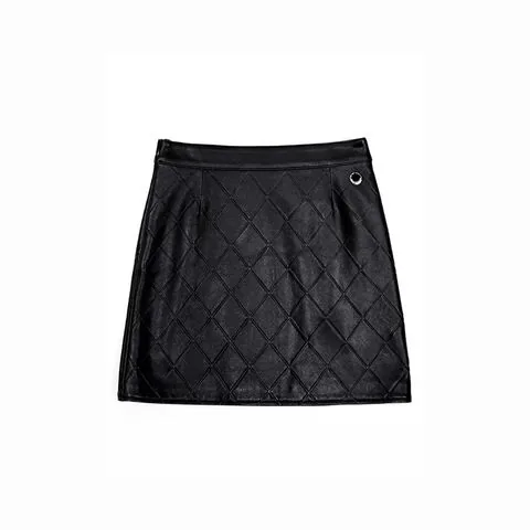 Women's genuine leather skirt - New Arrival Elegant Leather Skirt Diamond Check Embossing | OurHomly