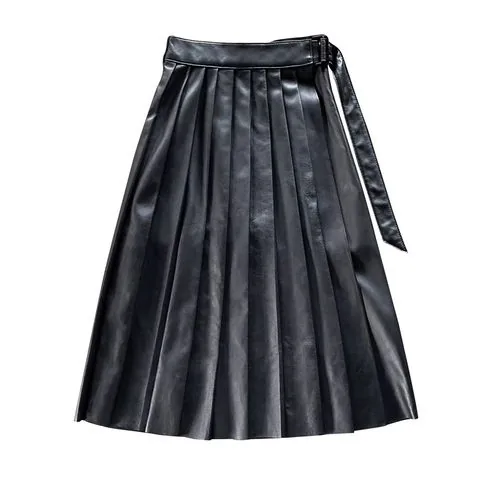 Women's genuine leather skirt - Women Real Leather Skirt Pleated Zippers Black Sheepskin S | OurHomly