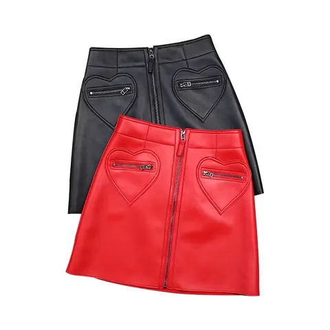 Women's genuine leather skirt - Sweet and Cool Love Pocket Zipper High Waist Sheepskin a V | OurHomly
