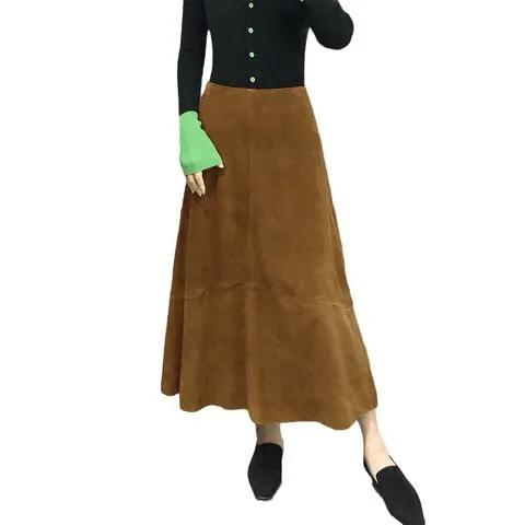 Women's genuine leather skirt - Fashionable Umbrella Skirt Genuine Sheep Suede Leather Ski | OurHomly