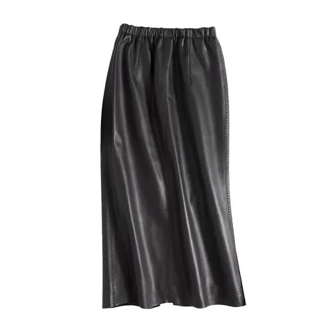 Women's genuine leather skirt - Custom Fashionable New Trendy Split High Waist Women Black | OurHomly