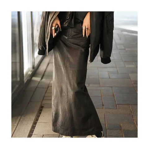Women's genuine leather skirt - Latest Design Stylish Split Wrap Skirt Vintage Black Cowsk | OurHomly
