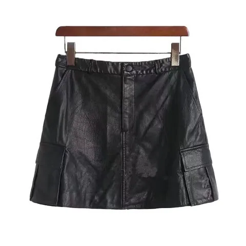 Women's genuine leather skirt - Elegant Slim Real Black Genuine Leather Skirt for Ladies B | OurHomly