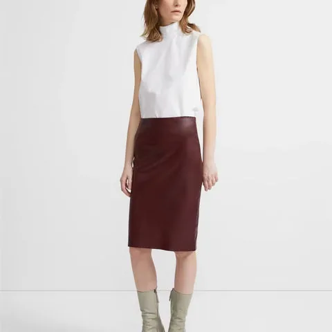 Women's genuine leather skirt - Wholesale Back Split Solid Color Elastic Slim Genuine Leat | OurHomly