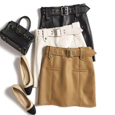 Women's genuine leather skirt - Vintage Design Sheepskin Leather Skirt for Women Fall Adju | OurHomly