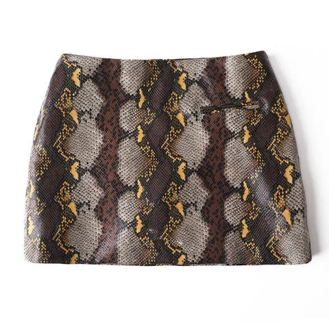 Women's genuine leather skirt - Custom Hip-Wrapping Skirt Snakeskin Grain Printing Sexy Le | OurHomly